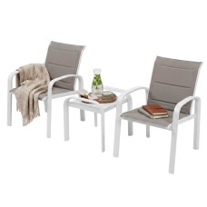 Conjunto 2 Sillones con Mesa de centro Exterior Jardín Elyn Color Blanco y Beige