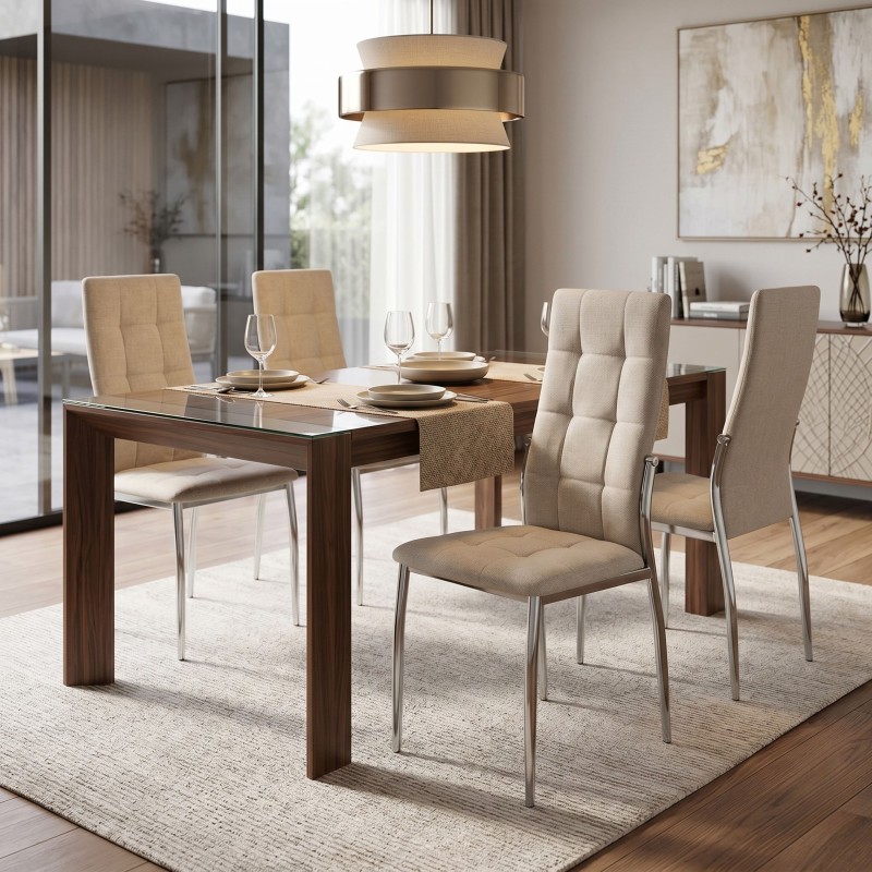 Silla De Comedor Moderno Laci De Tela Color Beige
