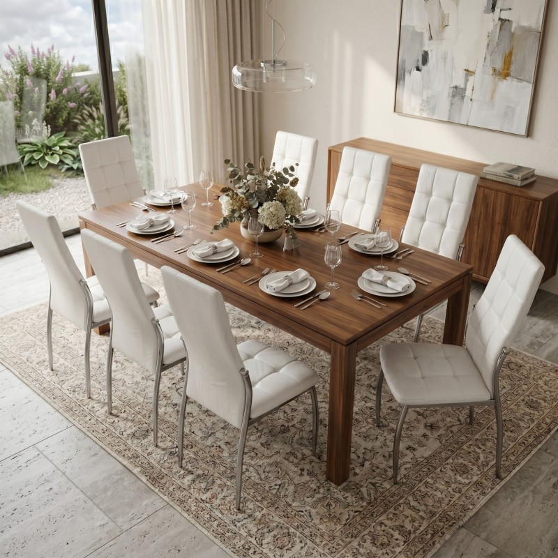 Sillas De Comedor Moderna Laci De Polipiel Y Metal Cromado Color Blanco