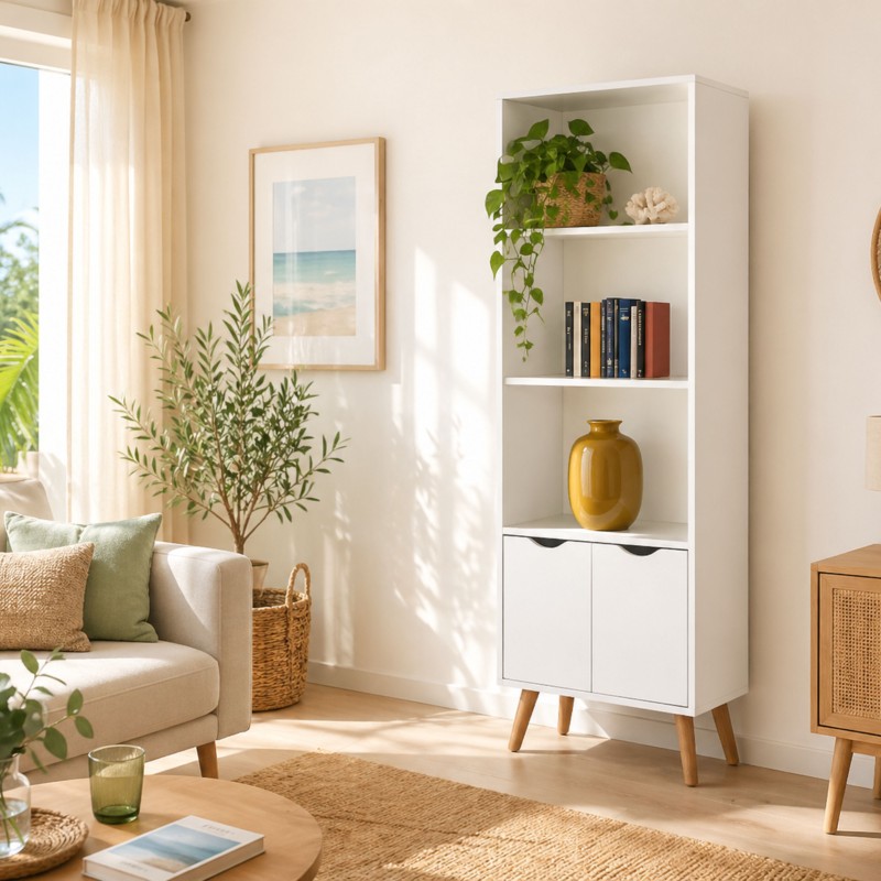 Estantería Fiano Salón 3 Estantes Blanco Mate 50x160x30 cm