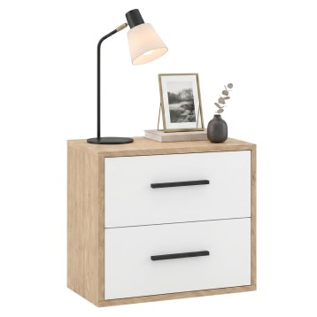 Mesita de Noche 2 Cajones Rosi Color Roble Cambrian y Blanco Mate 40x42 cm