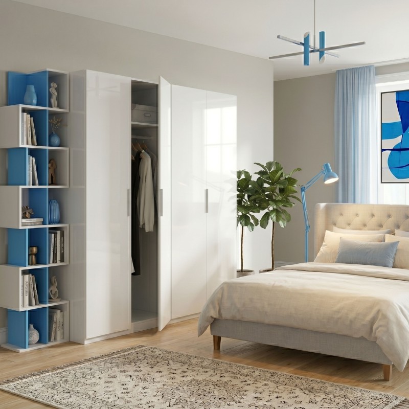 Armario Blanco brillo de 4 puertas Habitación Dormitorio 180x200 cm