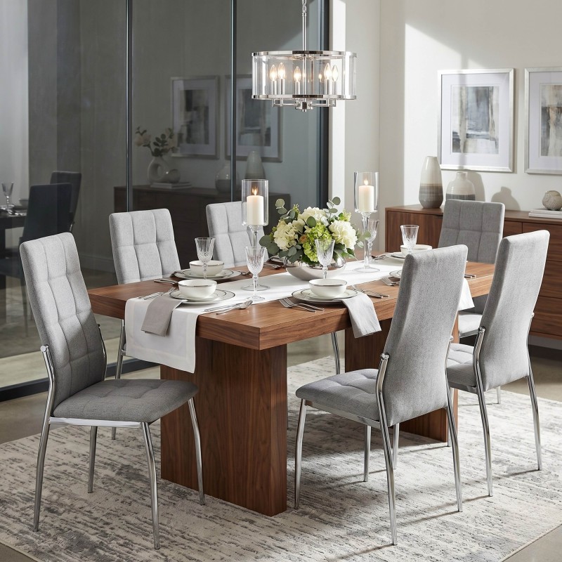 Silla De Comedor Moderno Laci De Tela Color Gris Con Detalles