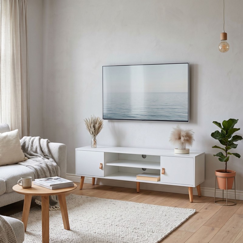 Mueble TV Anzio 2 Puertas en Blanco Mate 140 cm