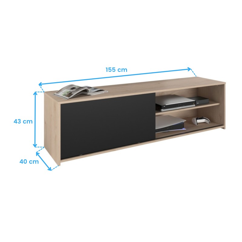 Mueble de TV Trevo 155 cm Color Roble Jackson y Negro Stipple
