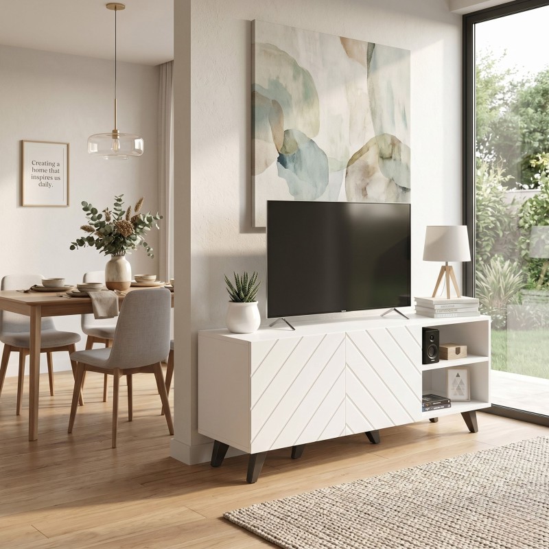 Mueble TV Josi 150 cm Color Blanco Brillo y Negro