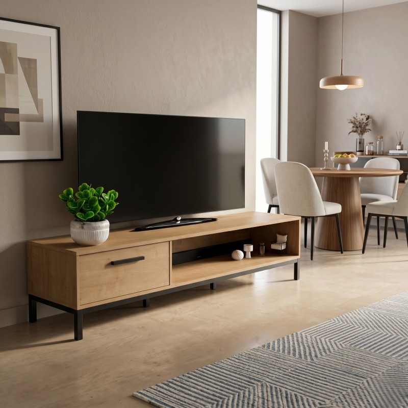 Mueble TV Bench 183 cm Salón Comedor Roble Hamilton y Negro