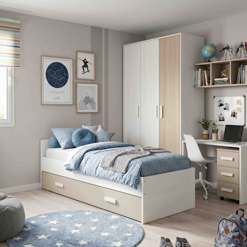 Cama Nido Tidy Juvenil Blanco y Arcilla 90x200 cm