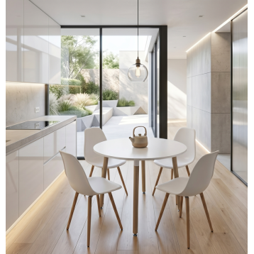 Conjunto mesa fija con 4 sillas Roble y Blanco 1