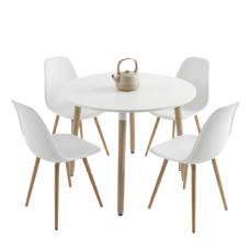 Conjunto de mesa fija con 4 sillas Roble y Blanco Mate