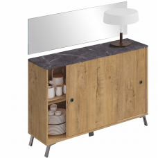 Mueble Recibidor Con Espejo Terpi Estilo Moderno Color Roble Gold y Mármol