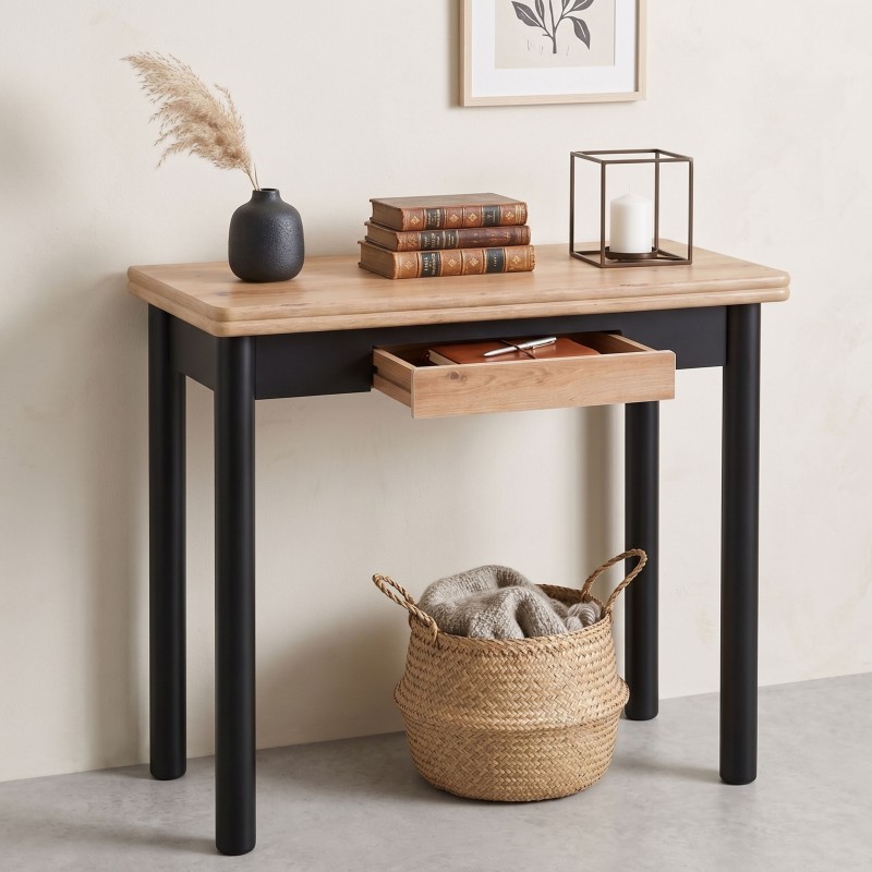 mesa cocina kitchi roble y negro ambiente