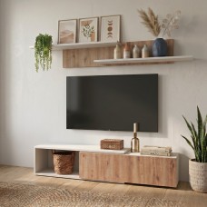 Mueble Salón TV Kipi Color Roble Cambrian y Blanco Mate 220 cm
