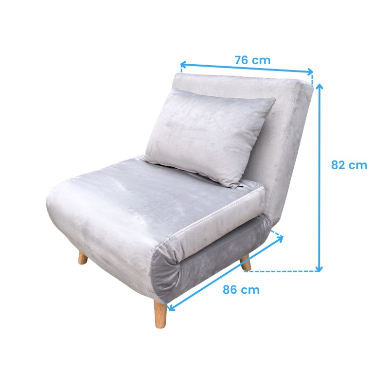 sillón cama gris claro cotas