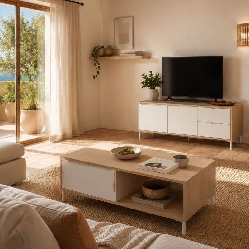 Mesa centro Brooklyn Roble Canadian y Blanco Artik 100x50 cm