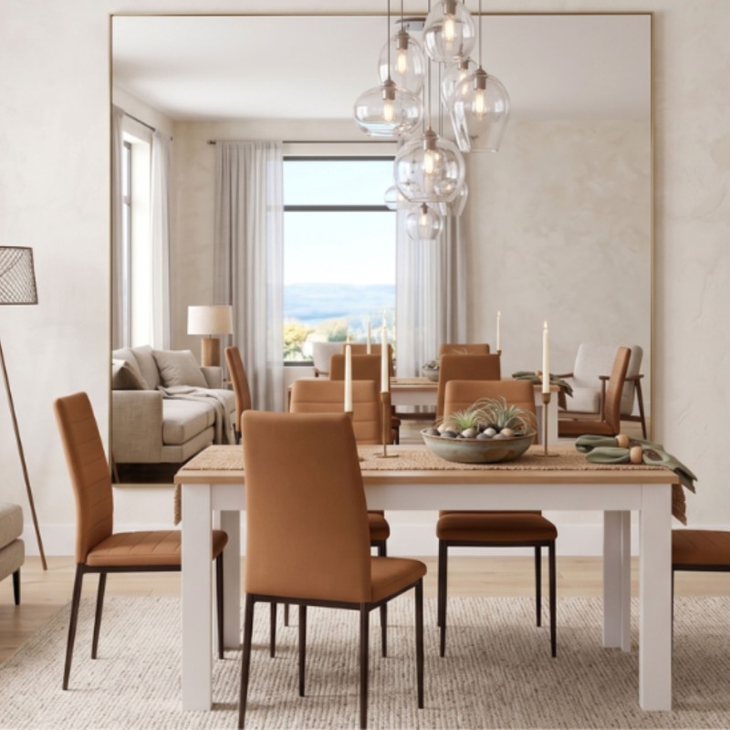 Conjunto Mesa Extensible y 4 Sillas Roble Canadian, Blanco Artik y Marrón