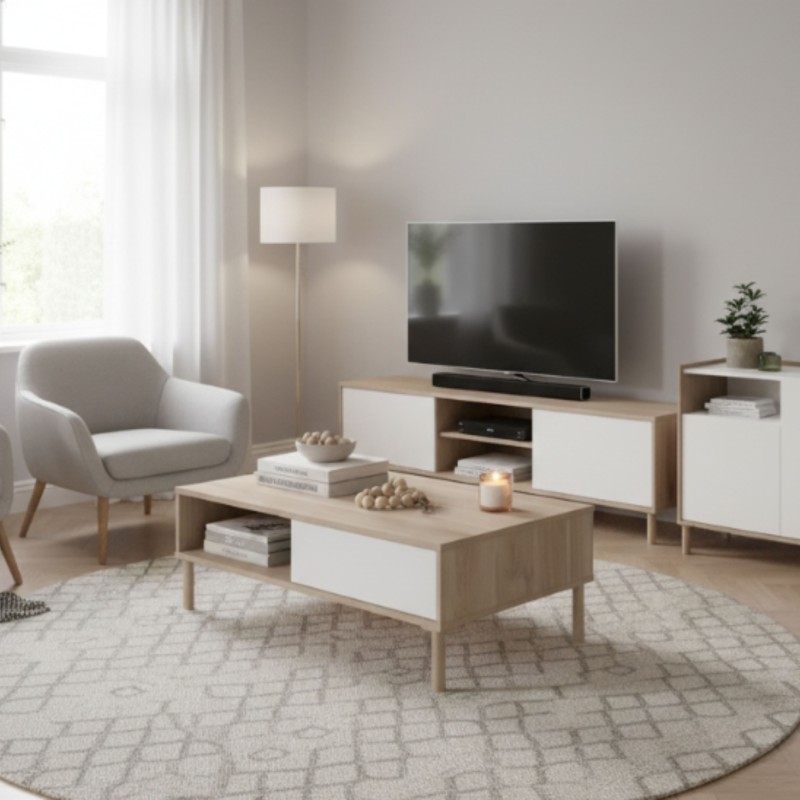Mueble TV Oslo 160 cm Roble Gold y Blanco Mate