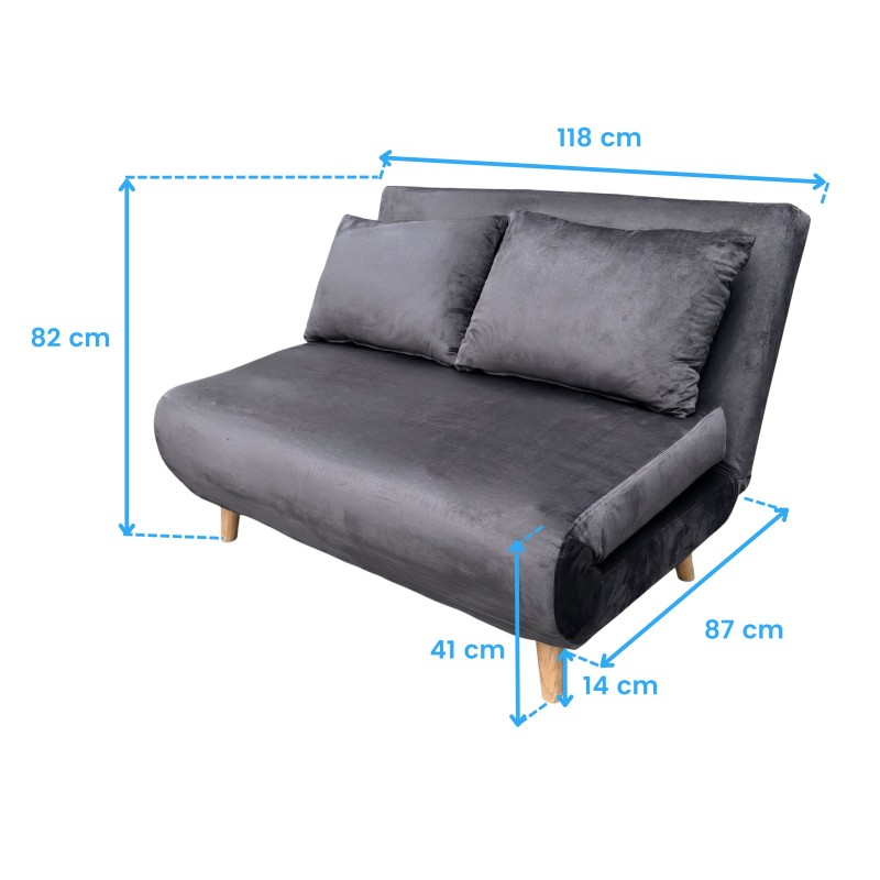 sofa cama gris oscuro cotas