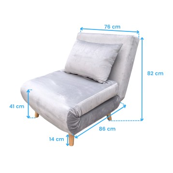 sillón cama gris claro cotas