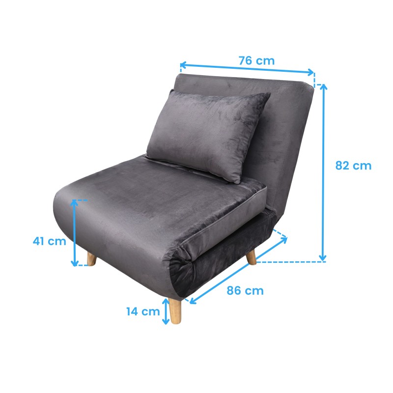 sillón cama gris oscuro cotas