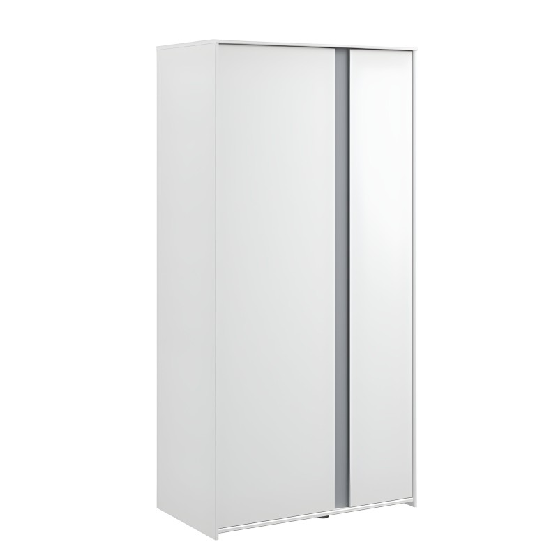 Armario de puertas abatibles blanco con perfilería gris y acabado mate