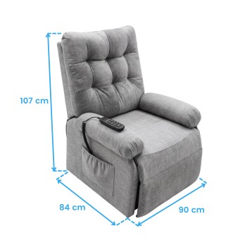 Sillón relax reclinable gris con respaldo acolchado y reposapiés extensible con control remoto