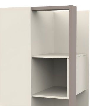 Estantería modular gris con marco en taupe y dos compartimentos abiertos de almacenamiento