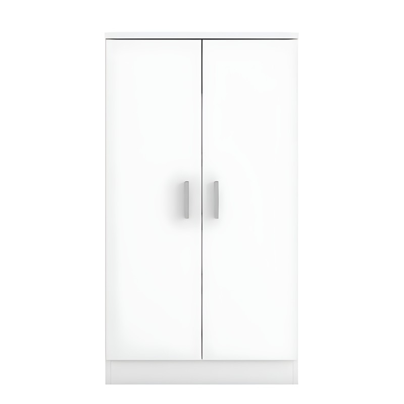 Armario de dos puertas blancas con tirador gris de aluminio y estructura minimalista