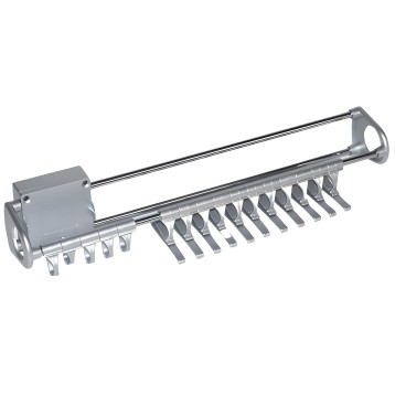 Corbatero organizador extensible en aluminio y acero cromado con soportes metálicos y tirador ergonómico