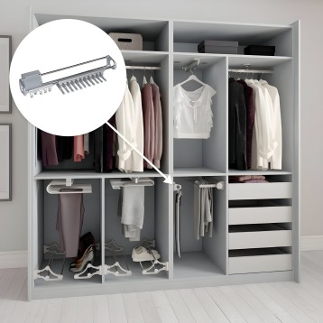 Corbatero organizador extensible con ganchos para armario y ropero de metal cromado