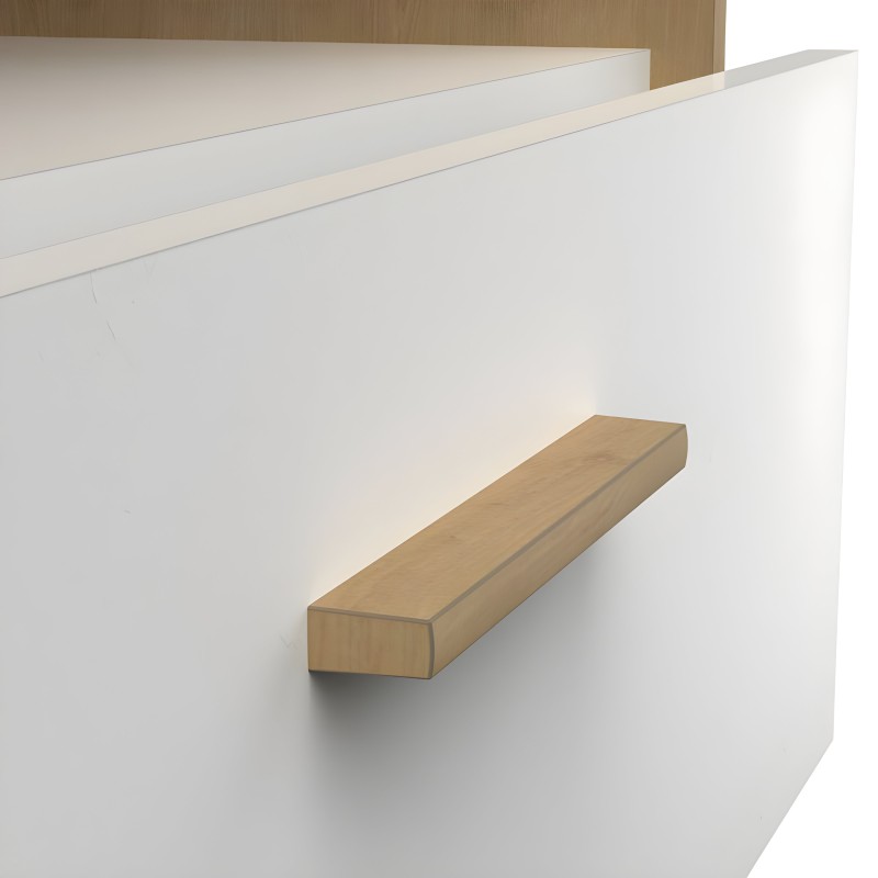 Cajón de madera clara y perfil rectangular