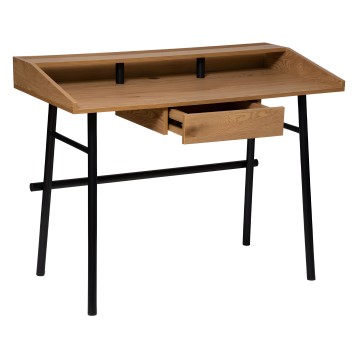 Escritorio en madera natural con cajón y patas metálicas negras estilo nórdico