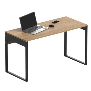 Escritorio industrial con tablero de madera clara y estructura metálica negra estilo loft