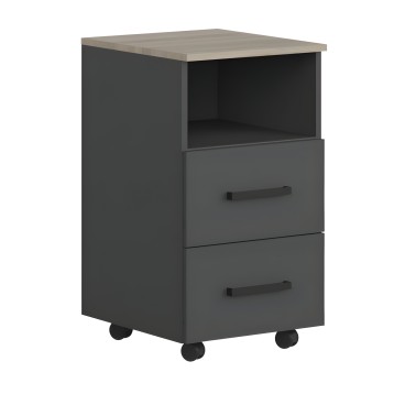 Cajoner gris oscuro con tablero gris claro y 2 cajones con ruedas