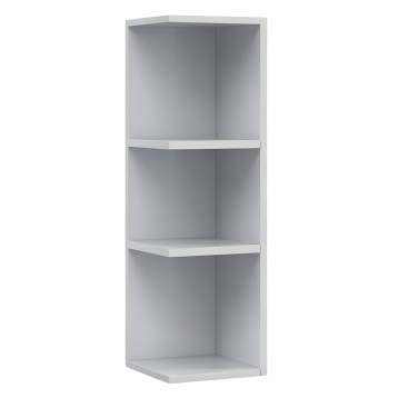 Estantería modular blanca de tres compartimentos con divisiones verticales y estantes horizontales