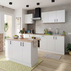 Cocina Modular Kira Con Isla Blanco Brillo y Roble Canadian 240 cm