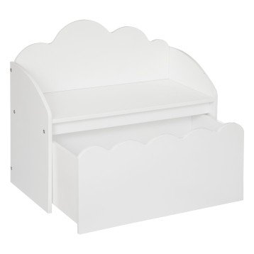 Baúl blanco con respaldo en forma de nube y almacenaje integrado en la base