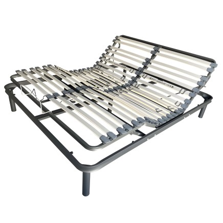 Base cama articulada con tablillas de madera y metal gris y negro con inclinación regulable