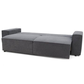 Sofá cama gris oscuro convertible con respaldo acolchado y brazos laterales altos