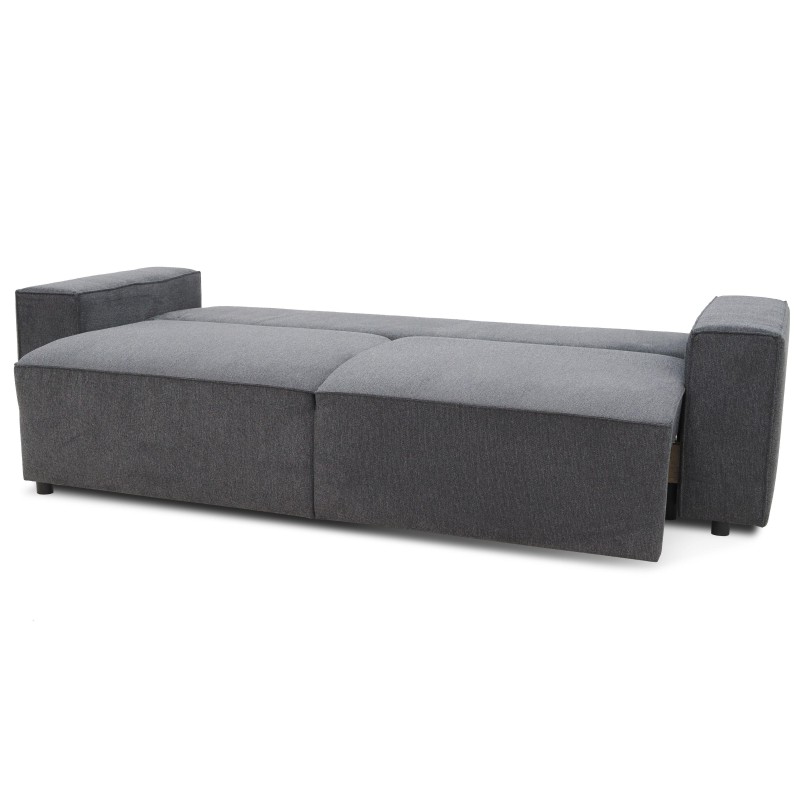 Sofá cama gris oscuro convertible con respaldo acolchado y brazos laterales altos