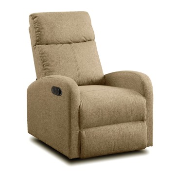 Sillón reclinable beige con tapizado en tela y mecanismo de reclinación manual vista frontal