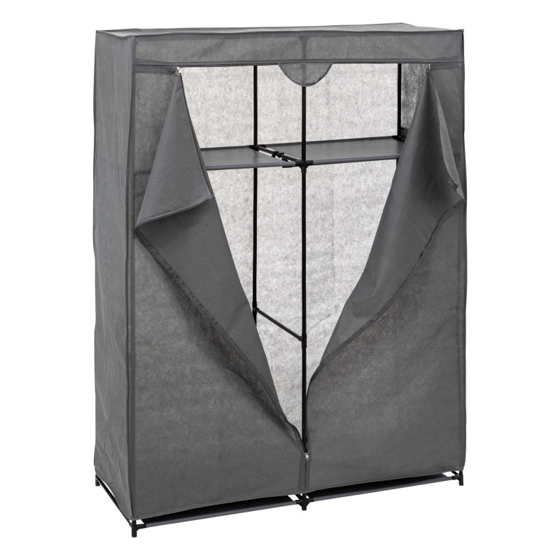 Armario de tela gris con estructura metálica y cortinas desmontables frontal cerrado