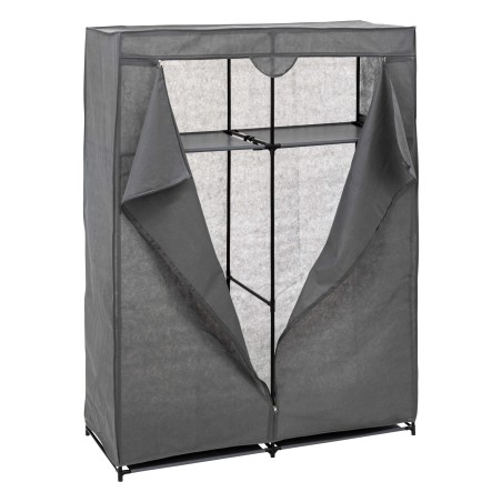 Armario de tela gris con estructura metálica y cortinas desmontables frontal cerrado