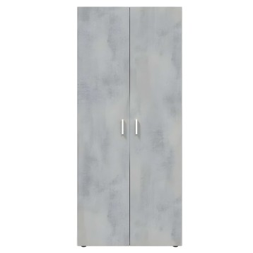 Armario de dos puertas con acabado cemento gris y tiradores metálicos plateados