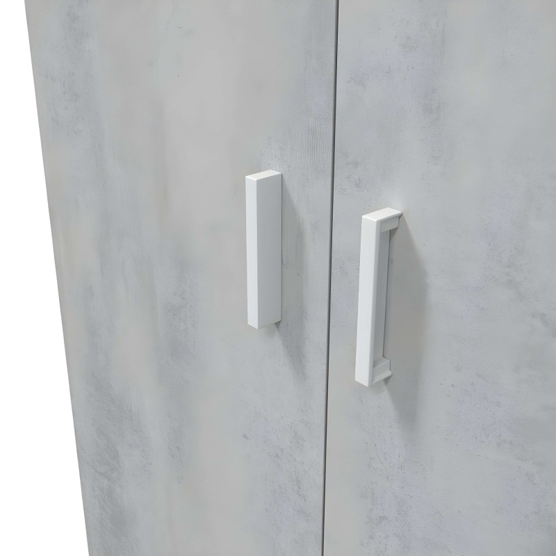 Armario de dos puertas con acabado hormigón gris y tiradores blancos minimalistas