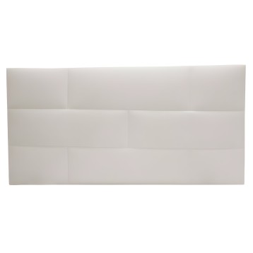 Cabecero tapizado en beige claro con panel acolchado de diseño geométrico frontal