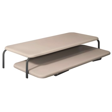 Cama nido con estructura metálica gris y dos colchones tapizados en beige con bordes redondeados