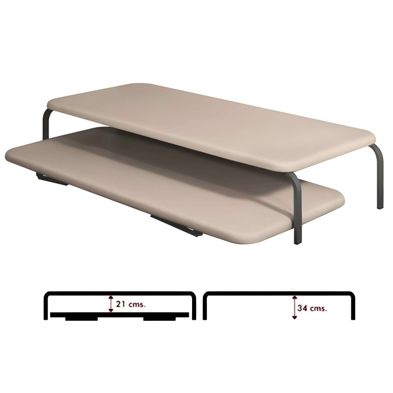 Cama nido con dos colchones beige y estructura metálica gris oscuro vista frontal