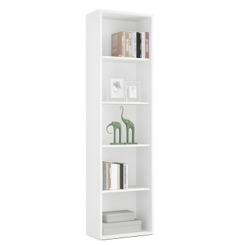 Estantería vertical blanca de madera con 6 compartimentos abiertos para libros y decoración
