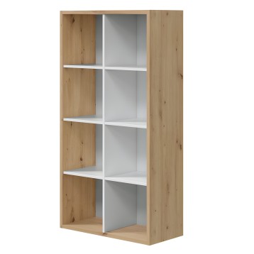 Estantería modular madera natural y blanco con 8 compartimentos y divisiones verticales